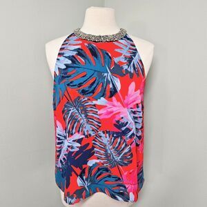 Jennifer Lopez Tank Oriana Leaf Summer Solstice Rhinestones Vacation Beach Sz M